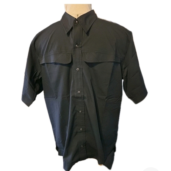 Tru- Spec Mens Large Ultralight Short Sleeve Field Snap Shirt Black NEW - Picture 1 of 7